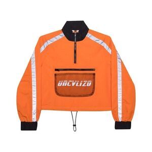 Retro Women’s Adjustable Cropped Orange Nylon Windbreaker Jacket Size Medium